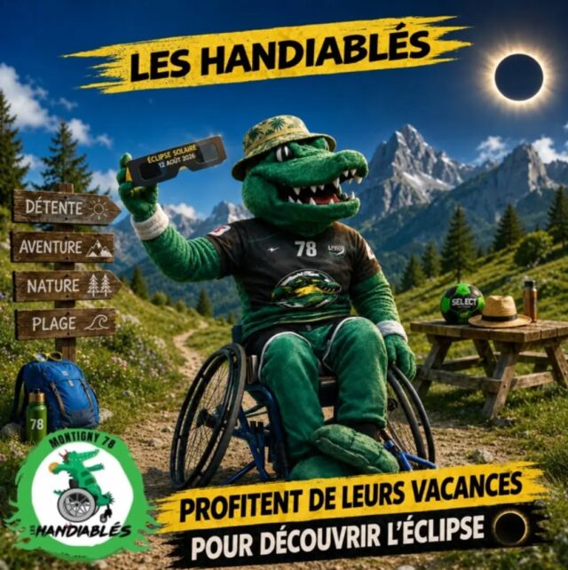 Notre Crocodile reste toujours à fond même pendant ces vacances !! 🤾☀️

Cette fois il n'a pas hésité à grimper dans nos montagnes pour trouver un bel endroit dégagé et pouvoir profiter de l'eclipse solaire de ce 12 Aout. Bien sûr il a pris toutes ces précautions pour regarder ce beau et rare spectacle et s'est équipé des lunettes spéciales eclipse.
Vous aussi continuer à savourez vos vacances et découvrez ce beau phénomène en n'oubliant pas de protéger vos yeux 😎😎☀️ !!

Toute l'équipe des Handiablés vous souhaite de passer un bel été ! 🌴🌊

On se retrouve très bientôt pour une nouvelle saison toujours plus handiablée ! 😈💚🖤

Bel été à toutes et à tous ! ☀️
#Handisport
#SportPourTous
#Inclusion
#EclipseSolaire
#vacancesAccessibles